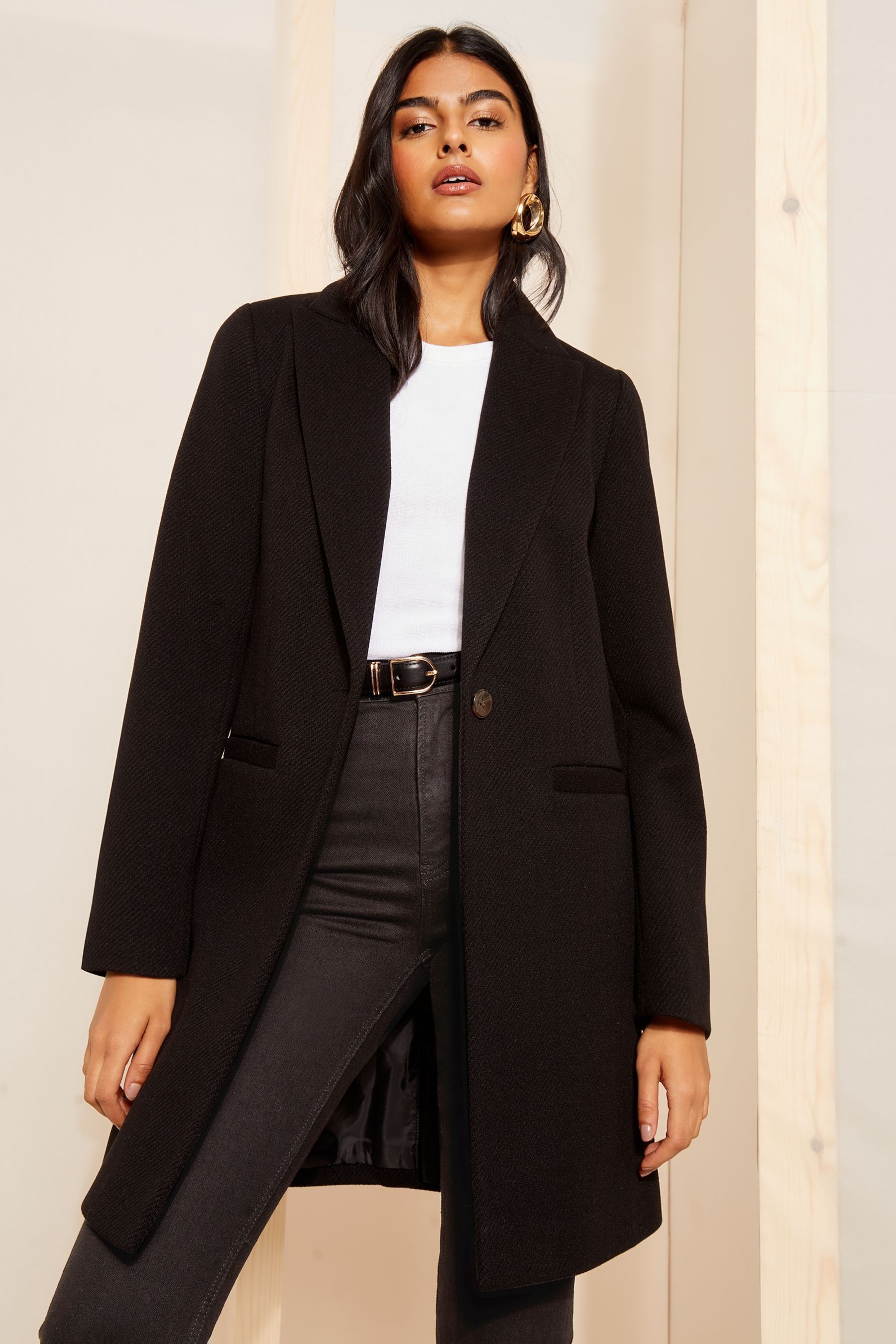 Friends Like These Black Petite Twill Tailored Single Button Coat