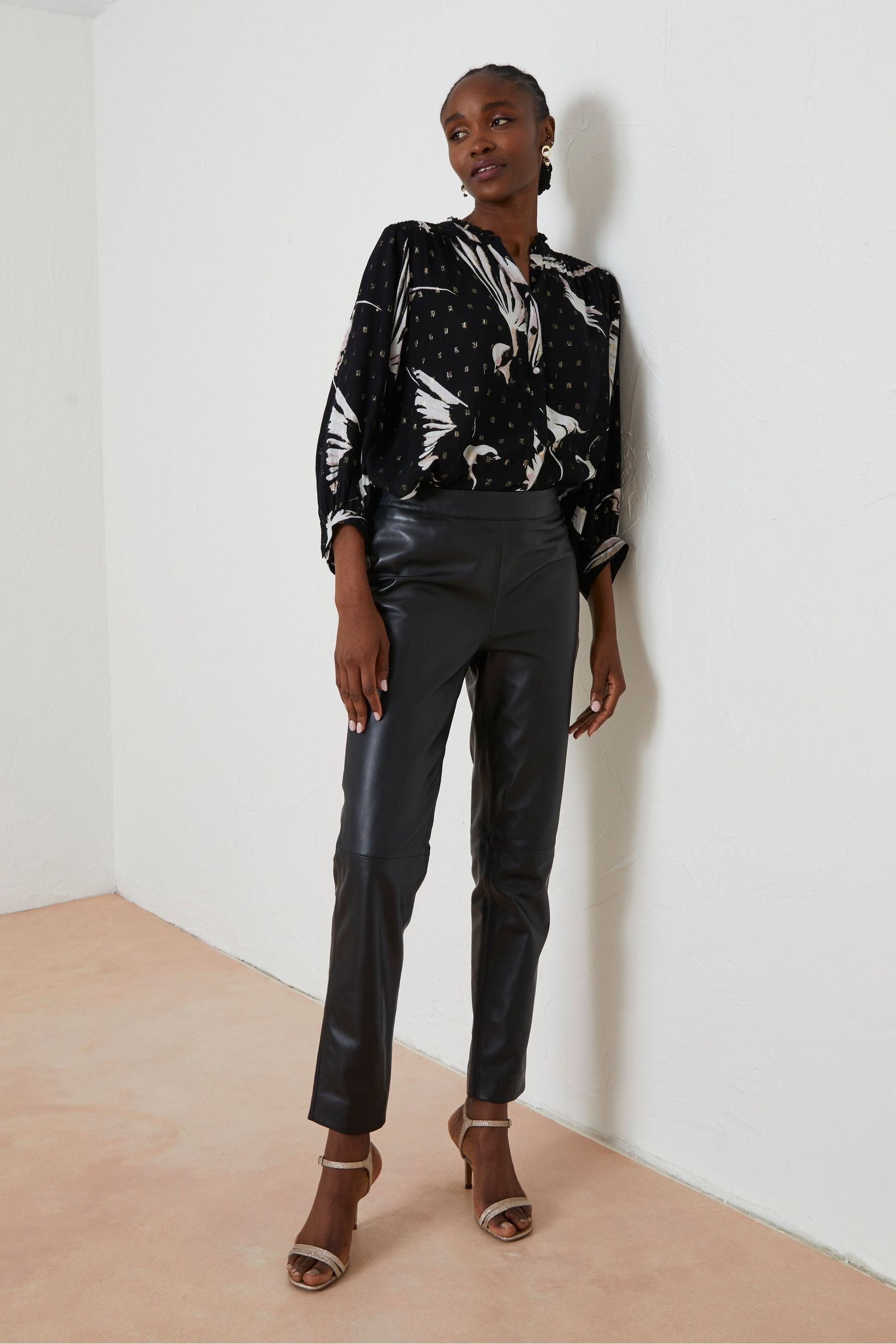 Buy FatFace Black Lana Leather Tapered Trousers from Next Luxembourg