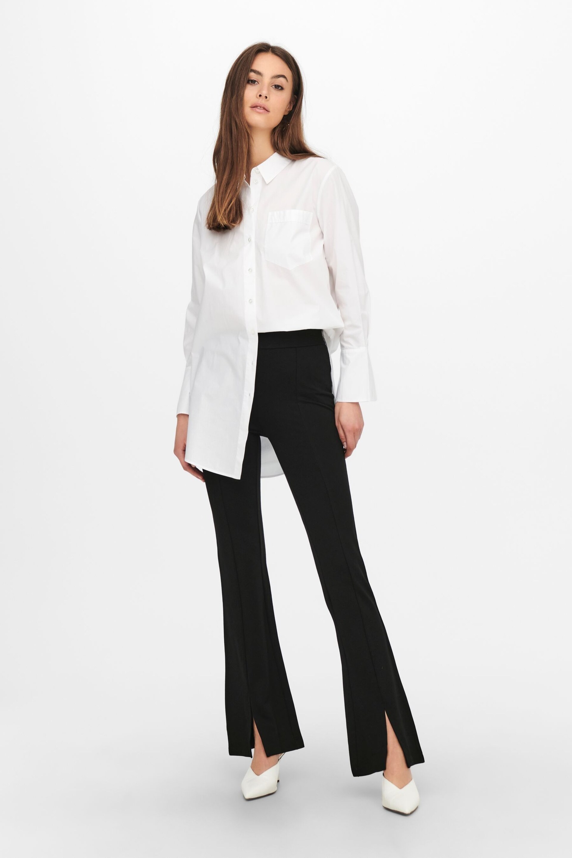 JDY Black High Waisted Flare Trousers with Front Split - Image 5 of 7
