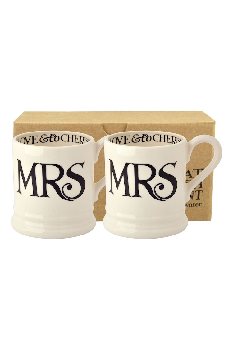 Emma Bridgewater Set of 2 Cream Black Toast Mr & Mrs 1/2 Pint Mugs Boxed - Image 2 of 4