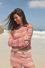 Pink/Orange Long Sleeve Crochet Top - Image 2 of 6