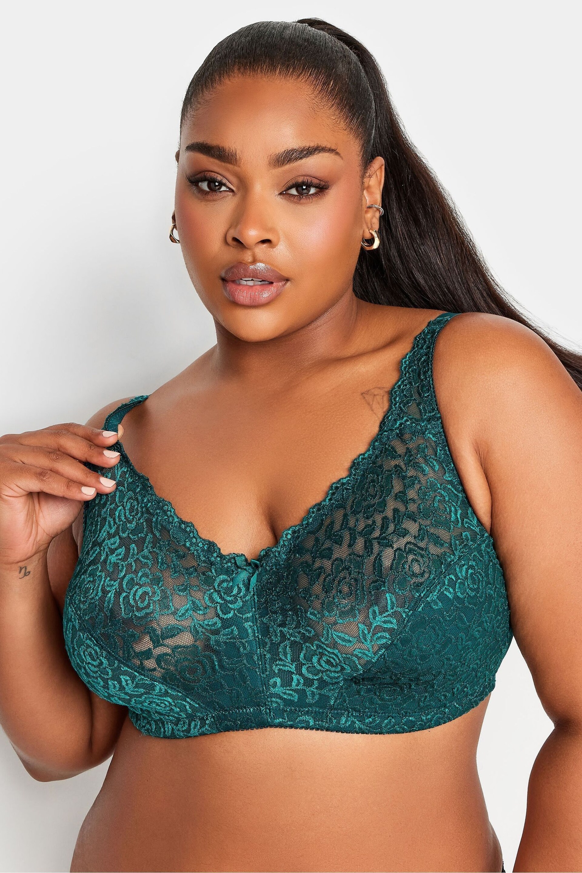 Yours Curve Green Hi Shine Non Wired Non Padded Bra - Image 1 of 5