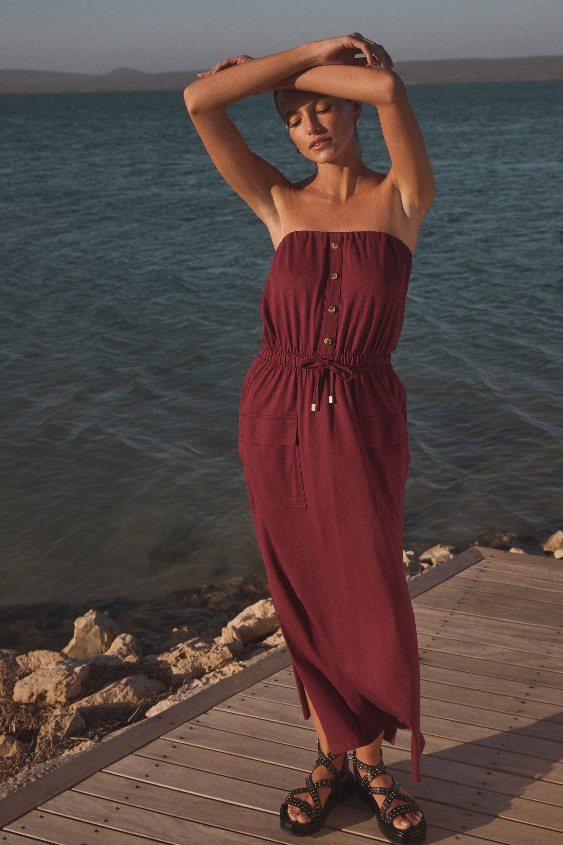 Red utility dress discount