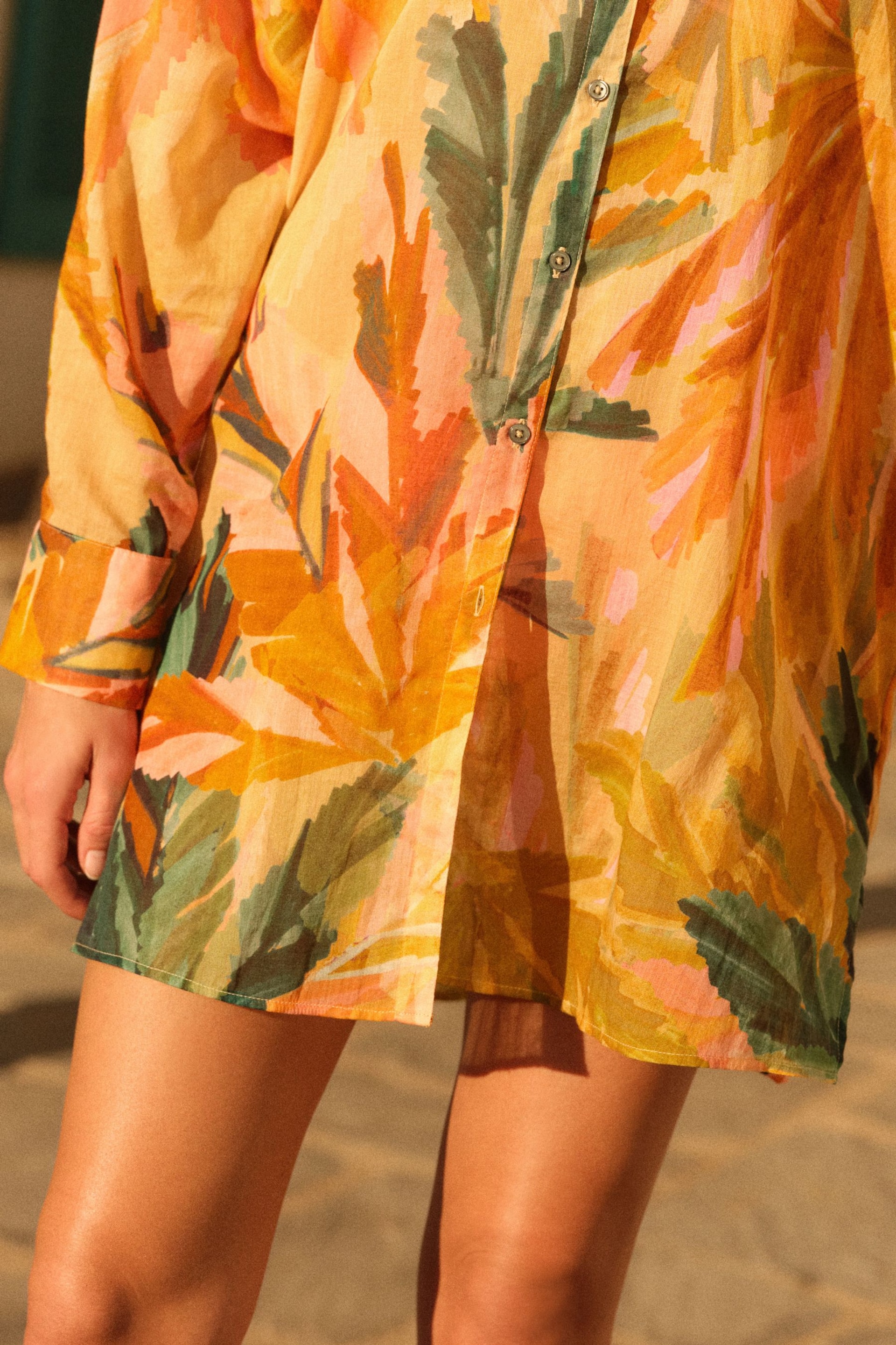Coral/Pink Tropical Beach Shirt Cover-Up - Image 5 of 7