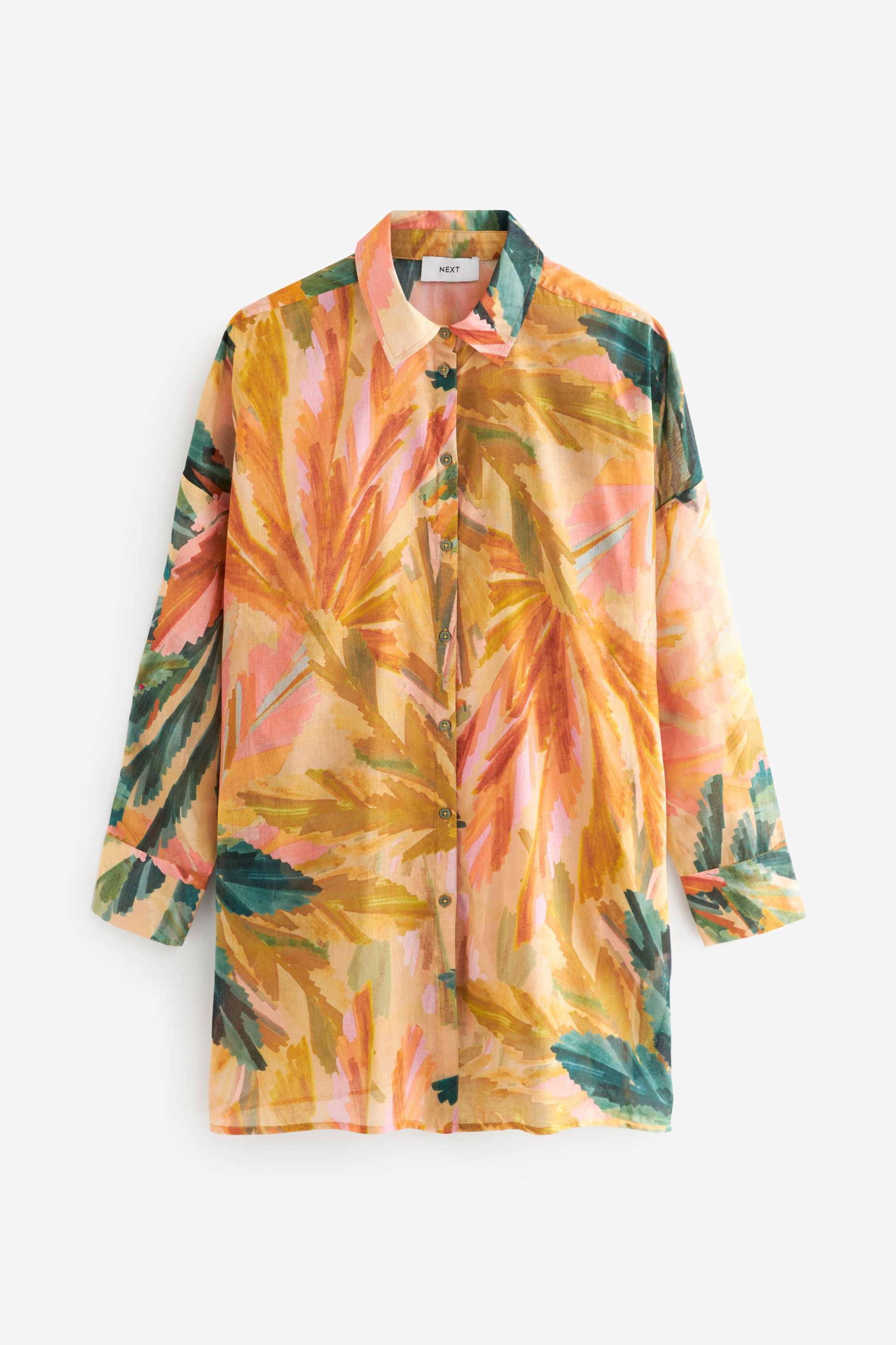 Coral/Pink Tropical Beach Shirt Cover-Up - Image 6 of 7