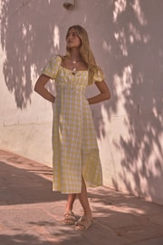 Yellow/White Puff Sleeve Midi Dress - Image 2 of 8