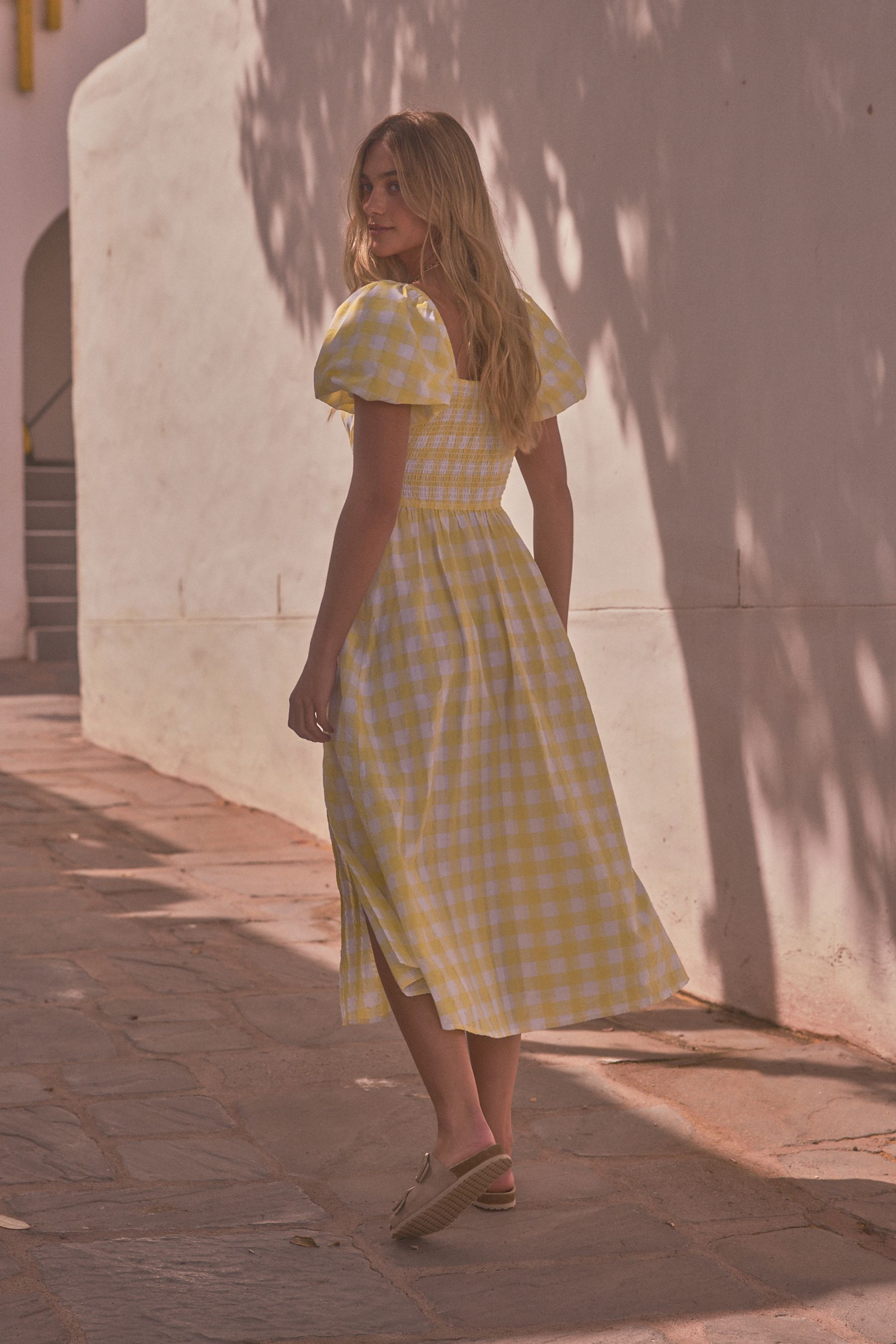 Gingham puff sleeve dress shop