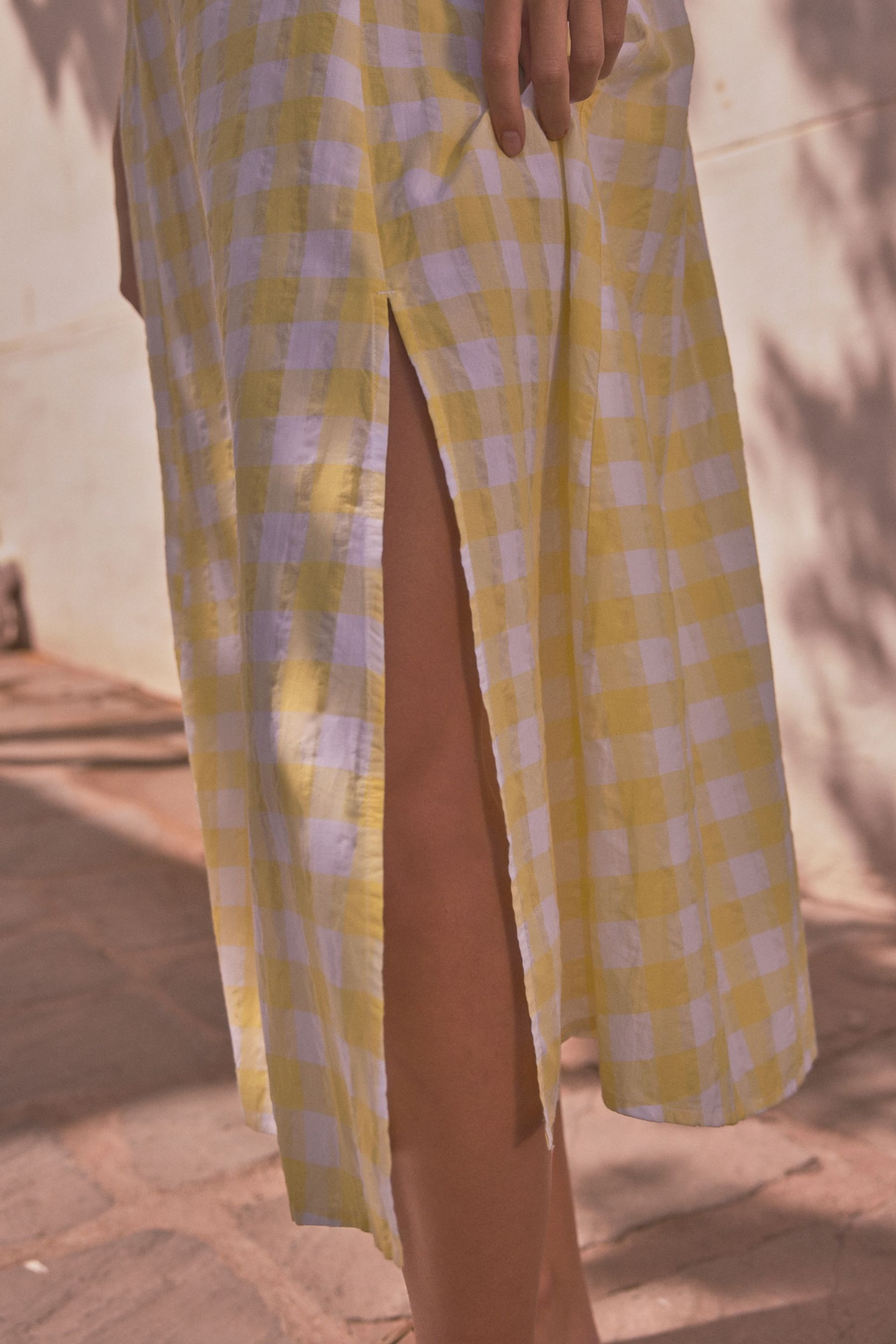 Yellow/White Gingham Puff Sleeve Midi Dress - Image 6 of 8