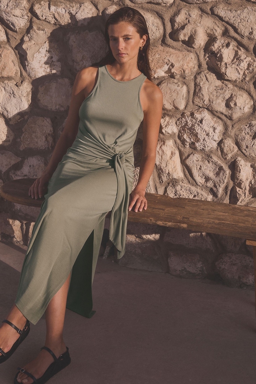 Khaki Green Tieside Sleeveless Jersey Maxi Dress - Image 2 of 6
