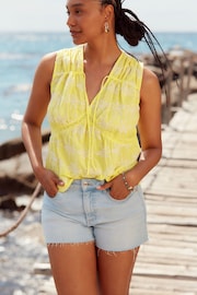Yellow and White Broderie Sleeveless Tie Top - Image 1 of 6