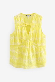 Yellow and White Broderie Sleeveless Tie Top - Image 5 of 6