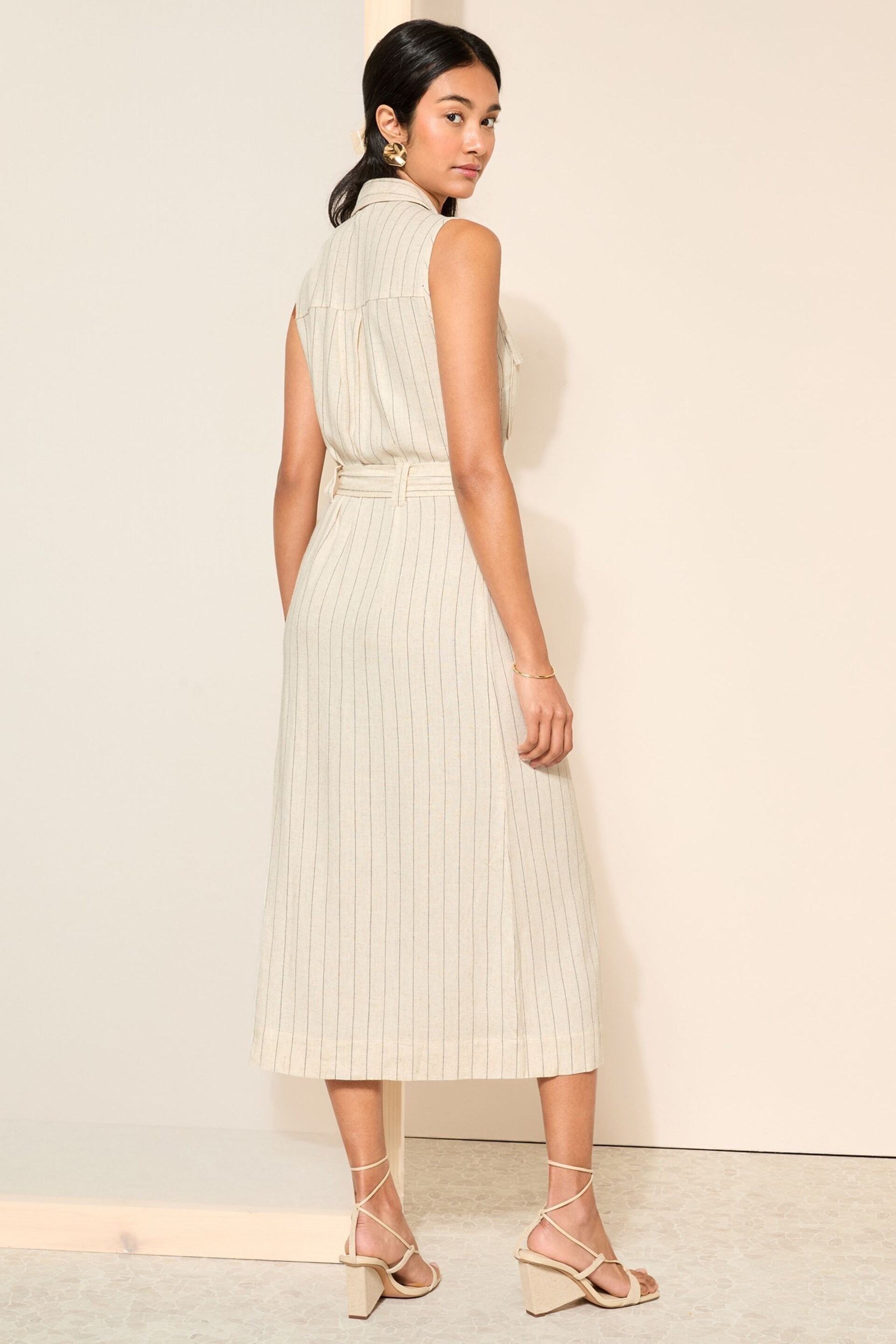 Friends Like These Nude Stripe Sleeveless Utility Dress with Pocket Detail - Image 4 of 4