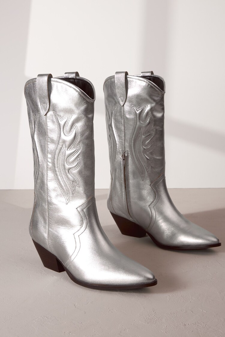 Silver Signature Leather Forever Comfort® Stitched Western Boots - Image 1 of 6