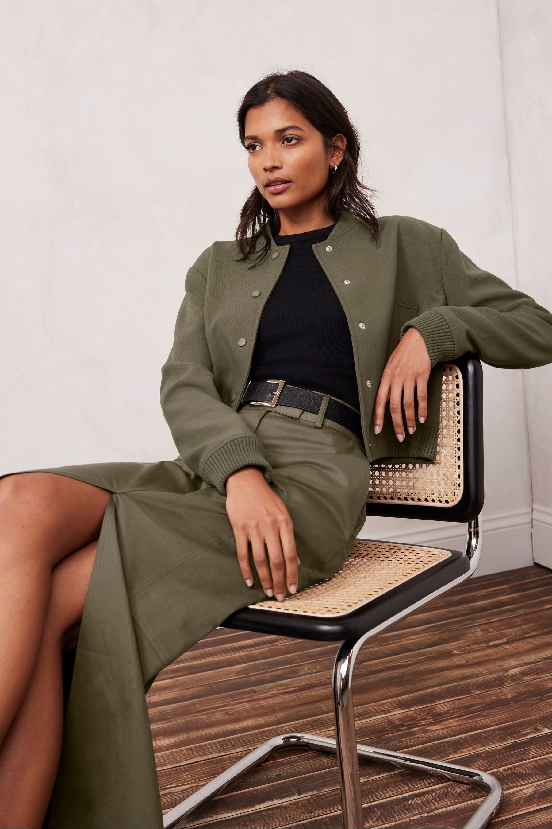 Khaki stretch bomber jacket online