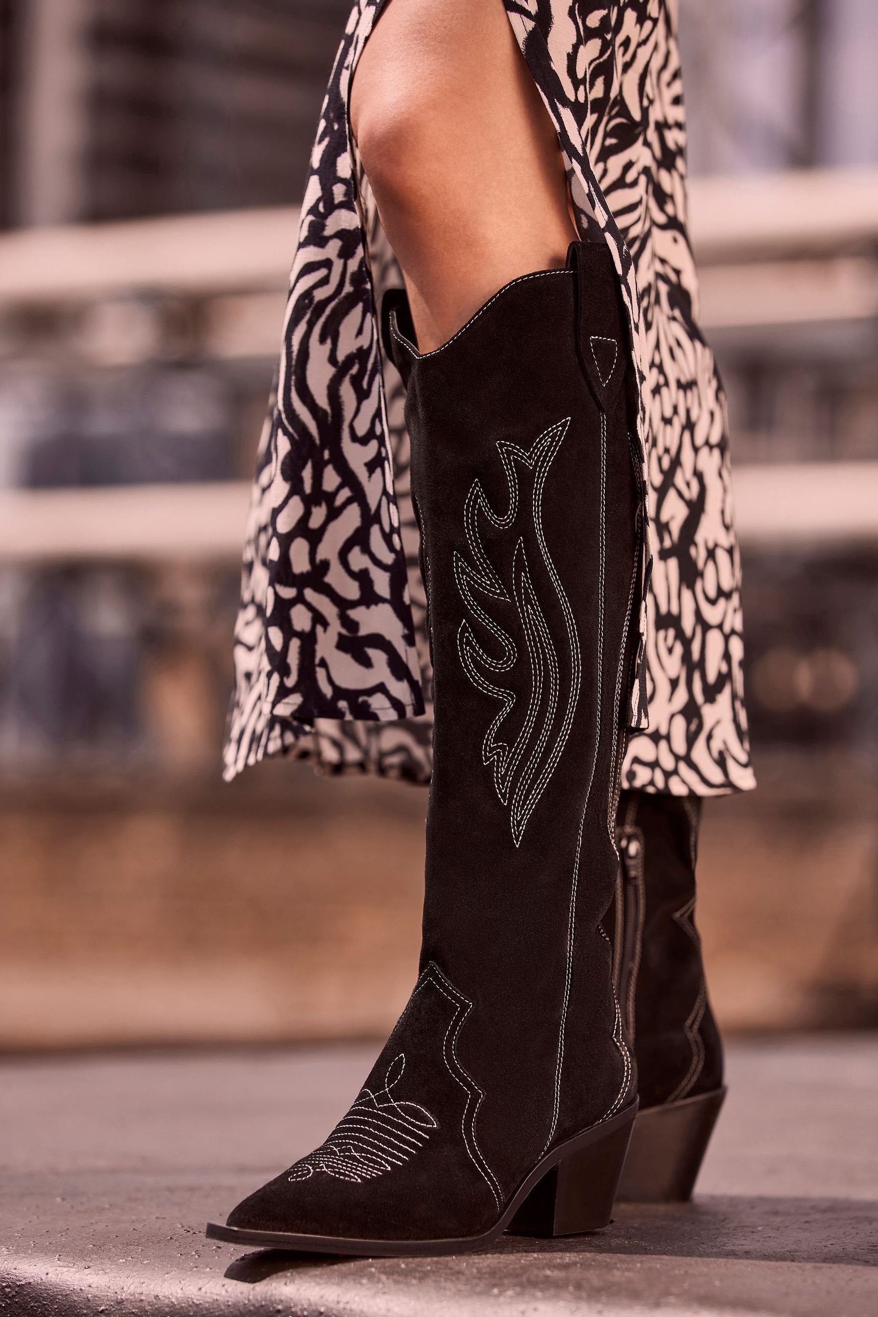 Buy Mint Velvet Black Suede Long Cowboy Boots from Next Austria
