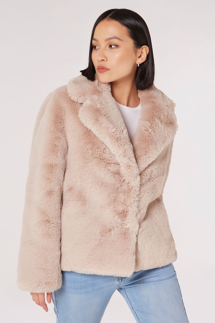 Apricot Natural Short Opulent Faux Fur Coat - Image 1 of 5