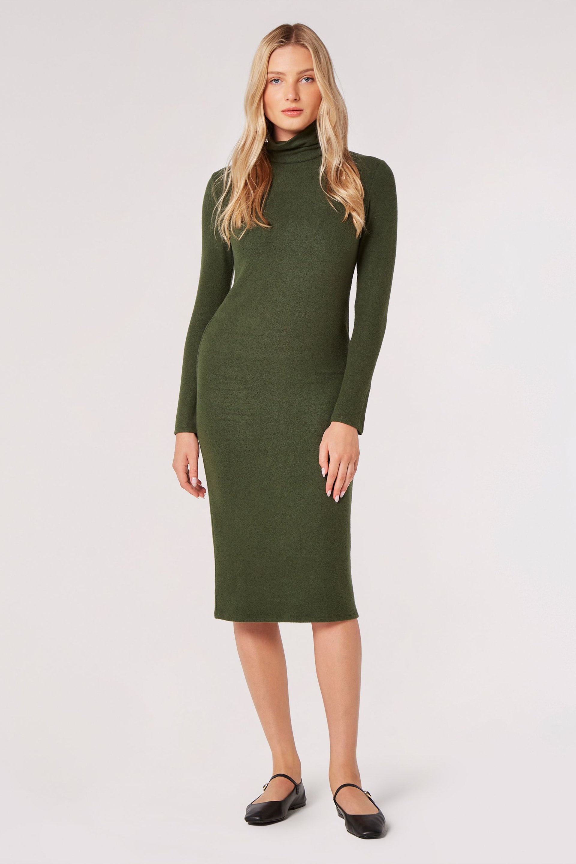 Apricot Green Roll Neck Column Dress - Image 1 of 4