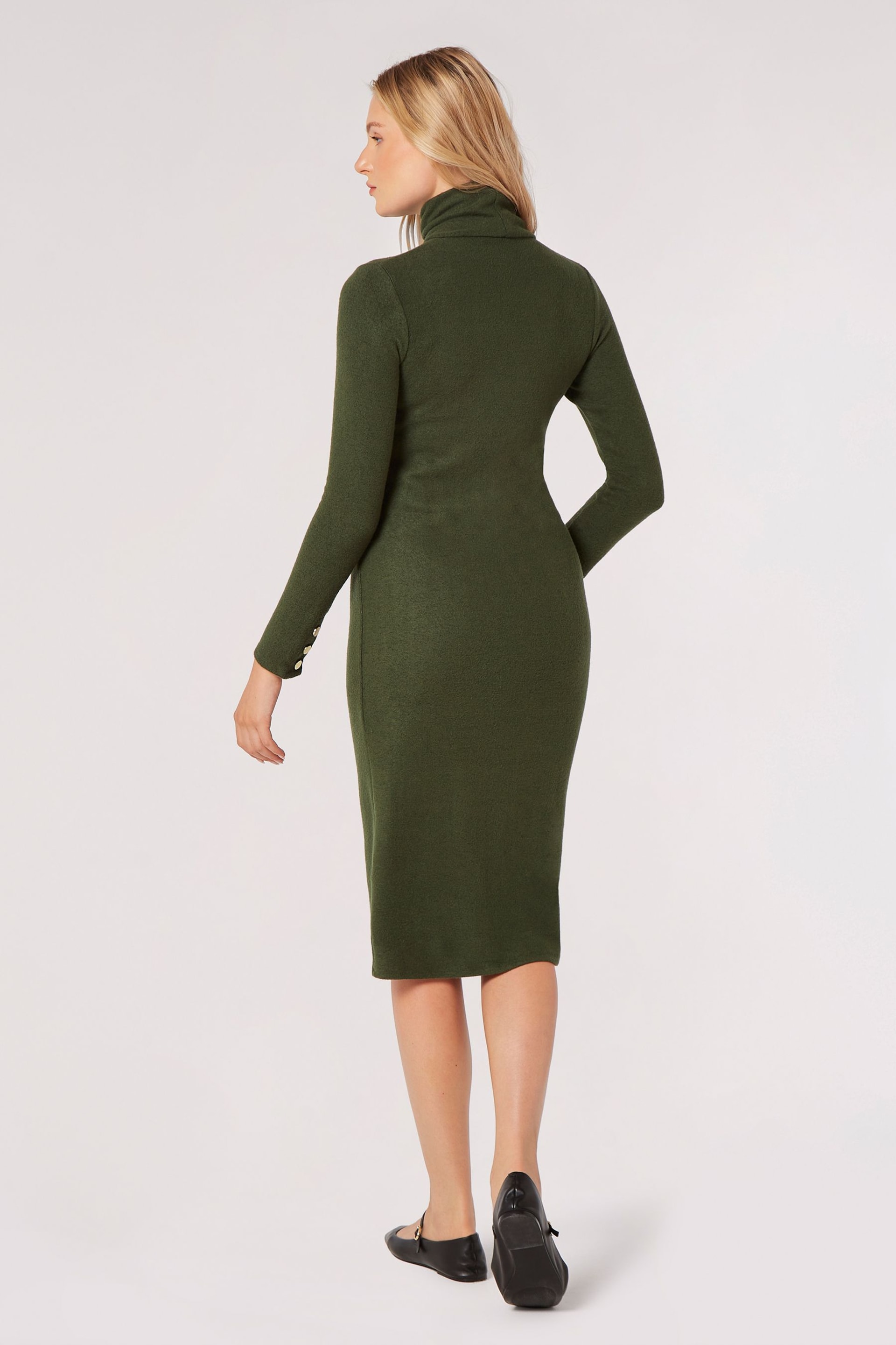 Apricot Green Roll Neck Column Dress - Image 2 of 4