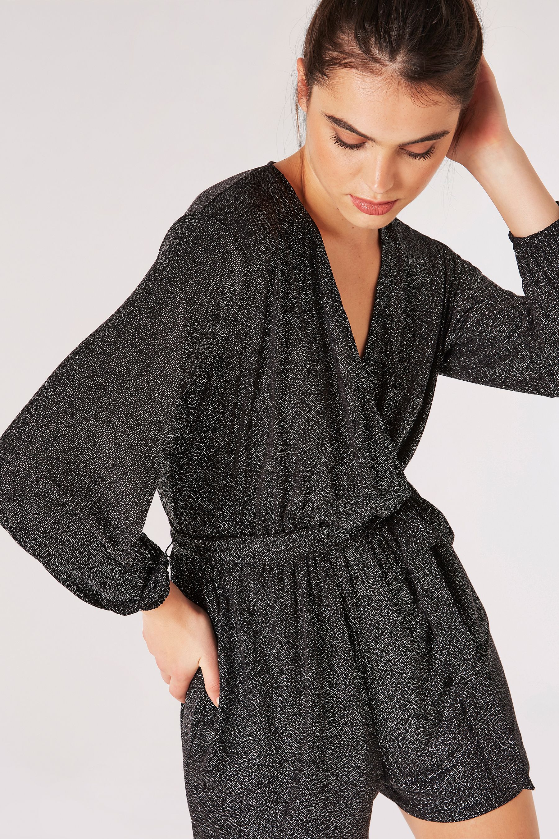Buy Apricot Black Glitter Wrap Playsuit from the Next UK online shop