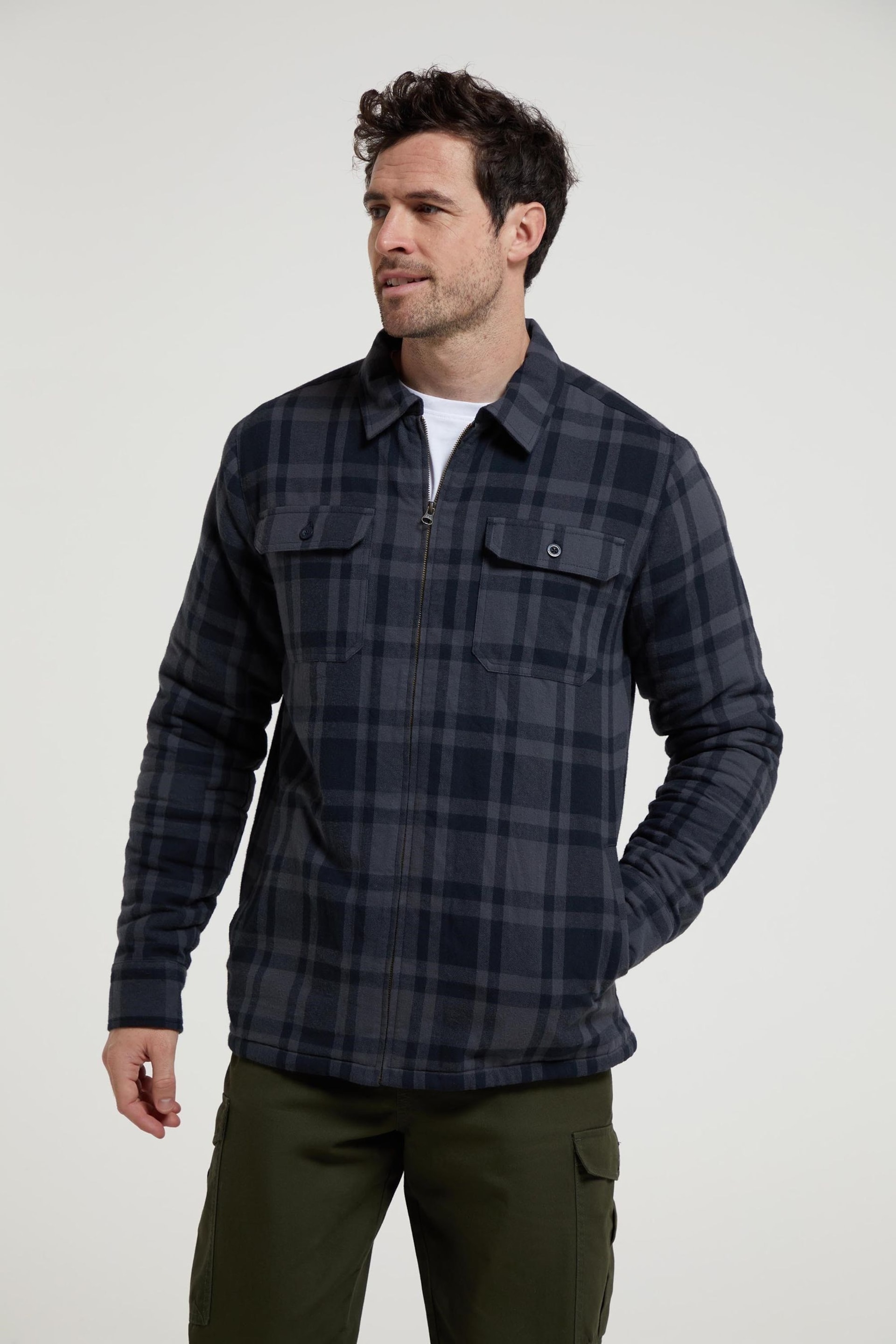 Mountain Warehouse Grey Mens Stream II Fleece Lined Flannel Shirt - Image 1 of 6