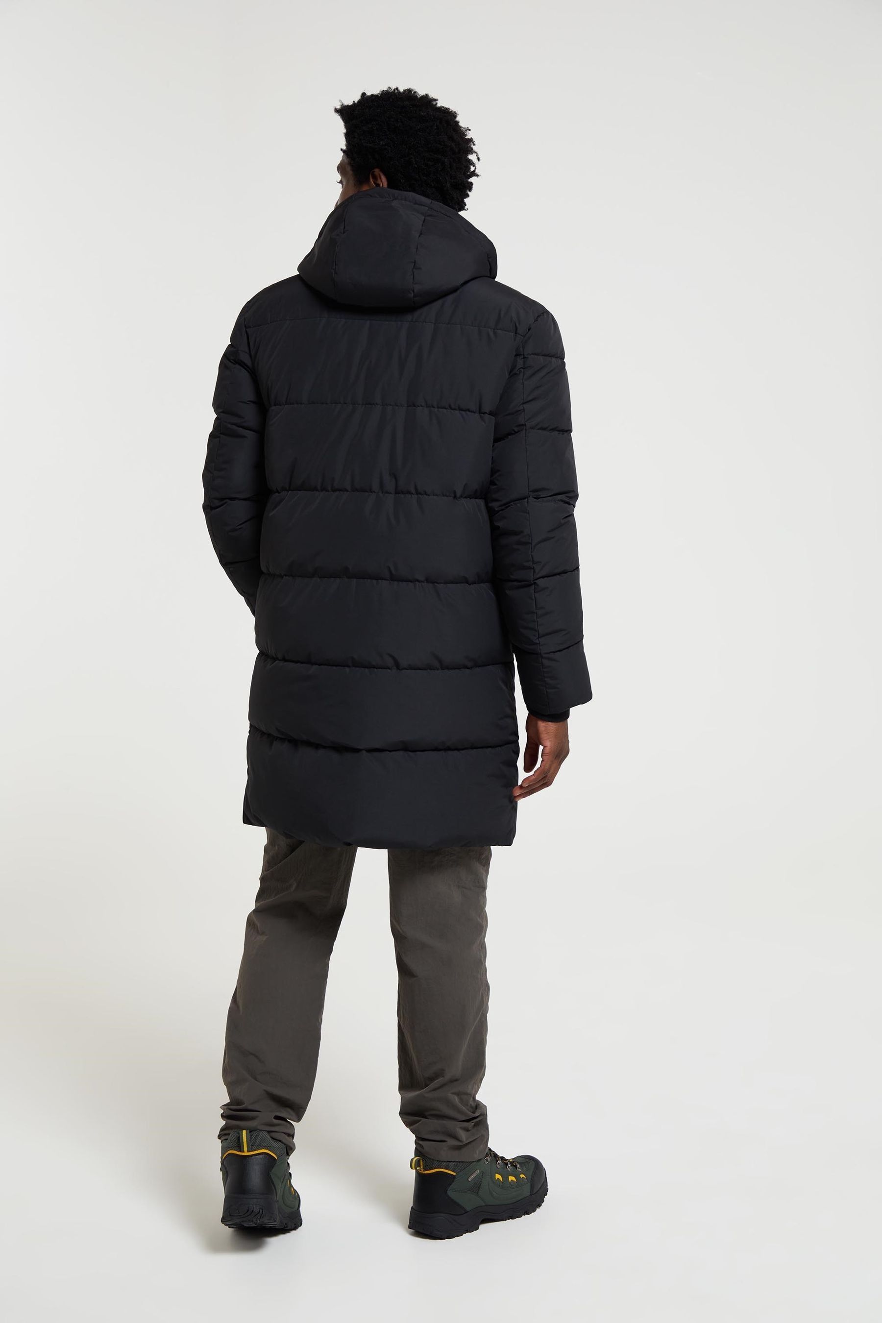 Warehouse longline padded coat in black top