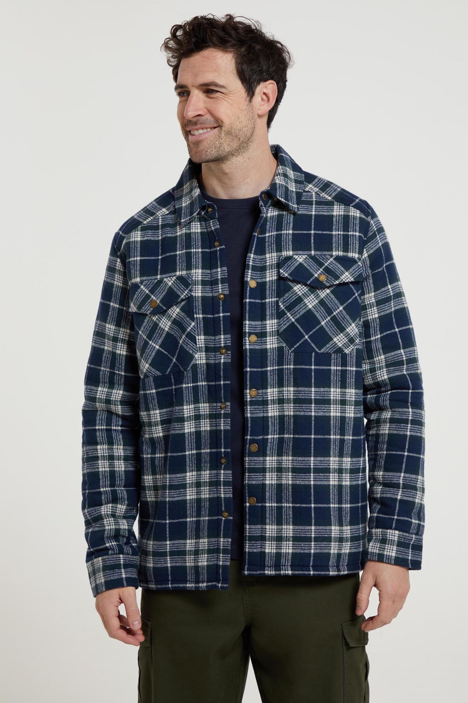 Mountain Warehouse Blue Mens Pinn Borg Lined Flannel Shirt - Image 1 of 8