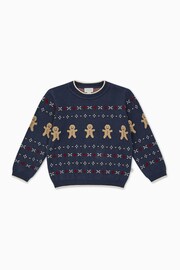 MORI Blue Organic Cotton Gingerbread Knitted Christmas Jumper - Image 1 of 2