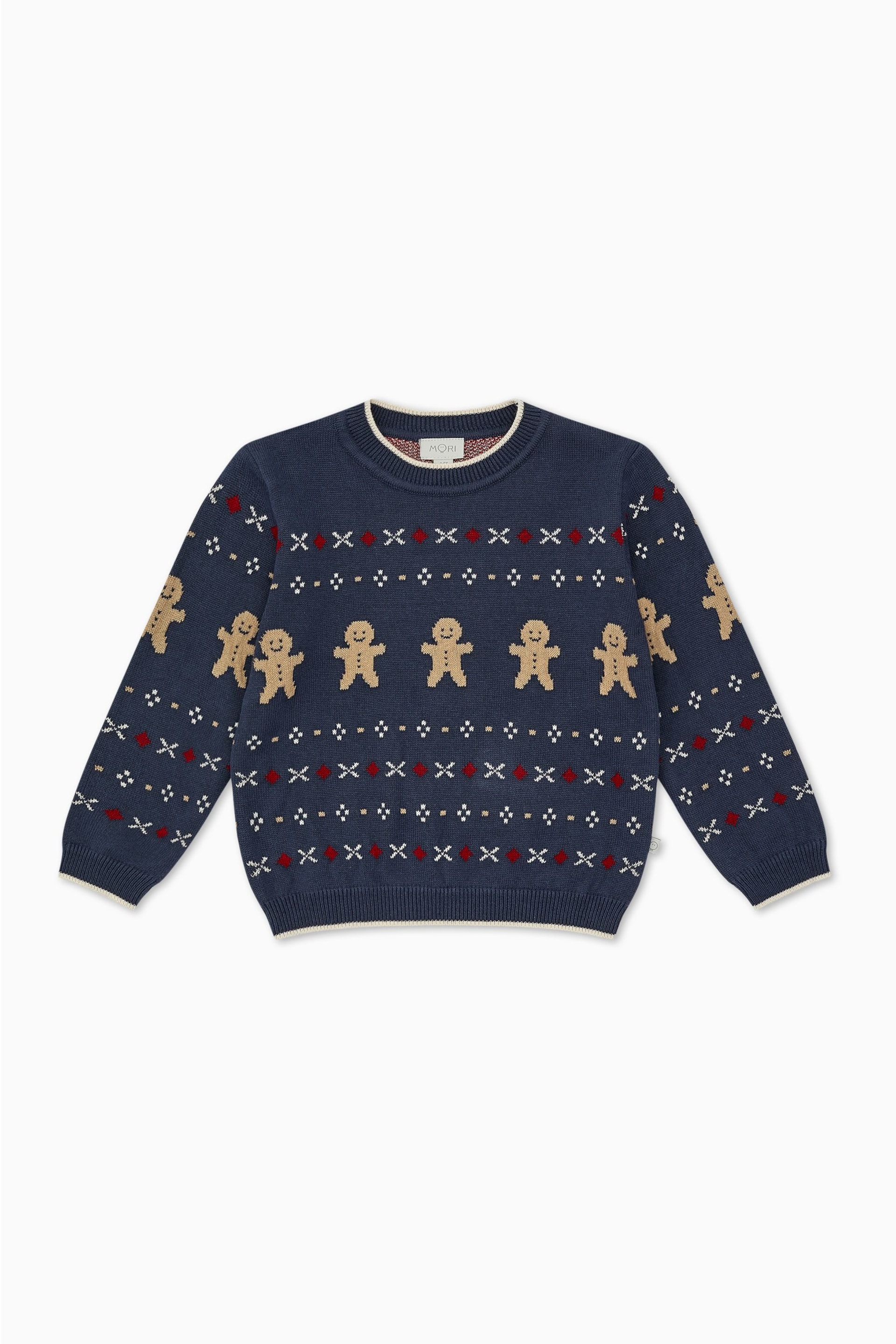 MORI Blue Organic Cotton Gingerbread Knitted Christmas Jumper - Image 1 of 2