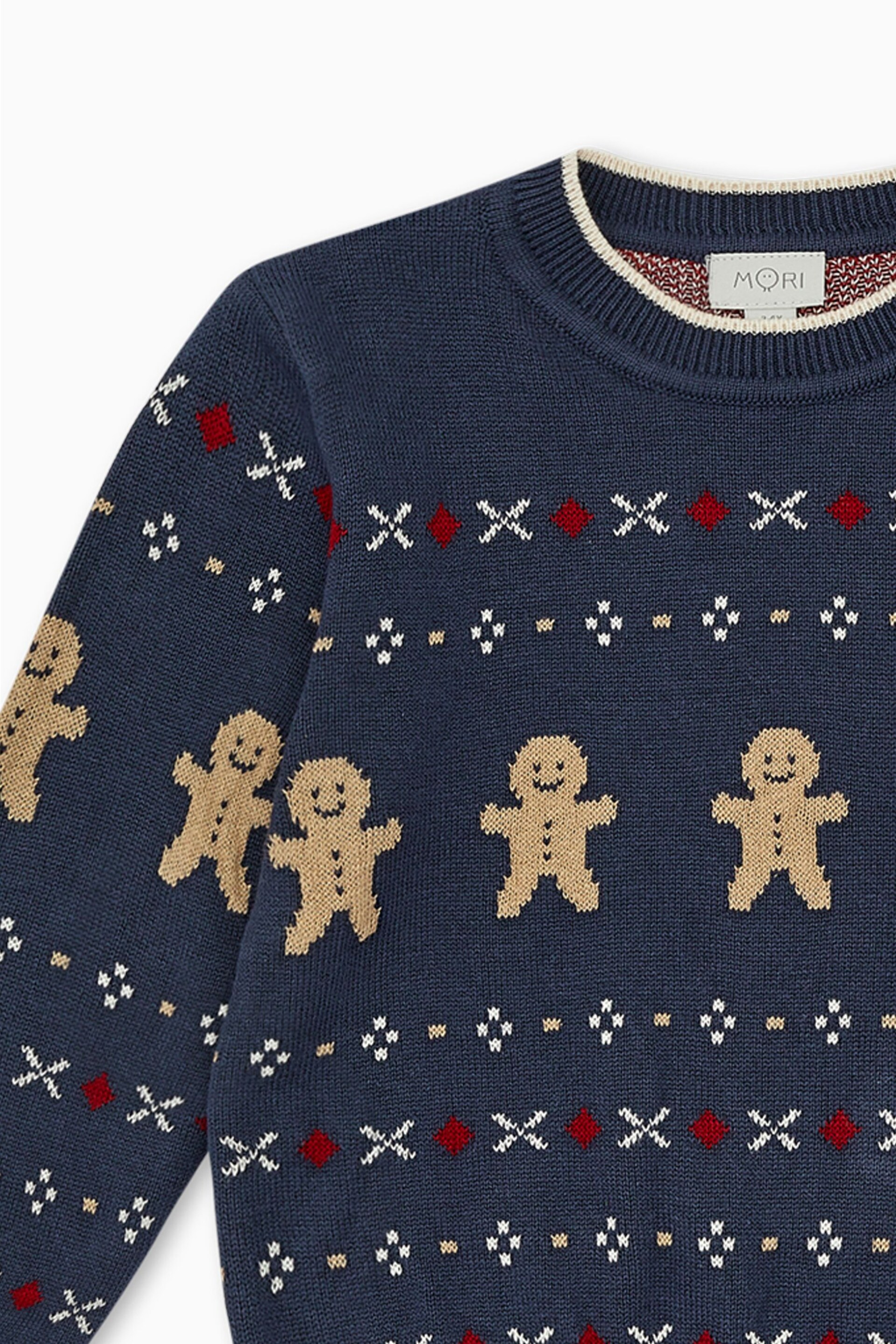 MORI Blue Organic Cotton Gingerbread Knitted Christmas Jumper - Image 2 of 2