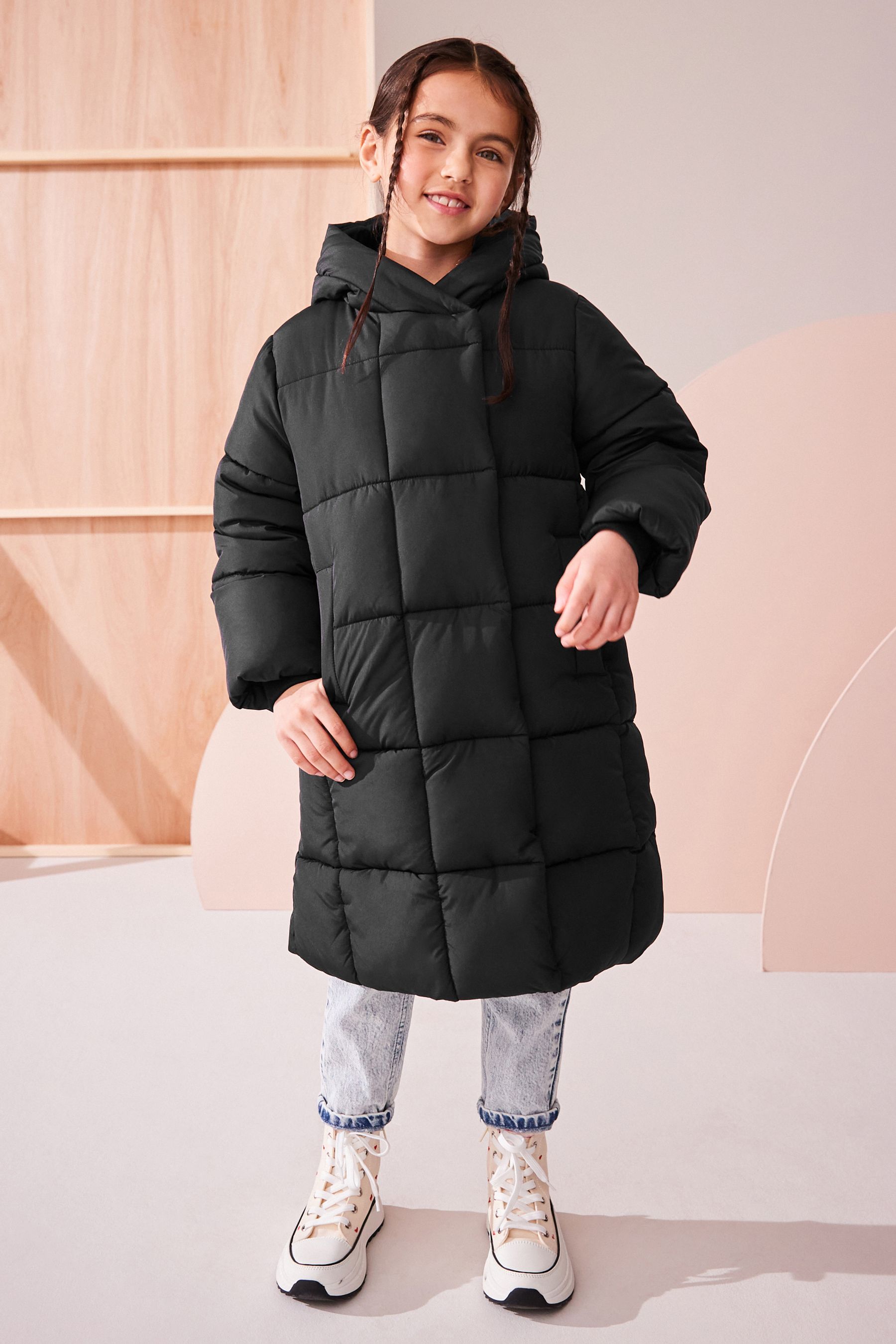 Quilted coat with fur lined hood online