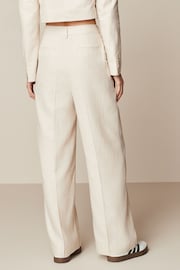 Neutral Asymmetric Waistband Tailored Wide Leg Linen Blend Trousers - Image 3 of 6