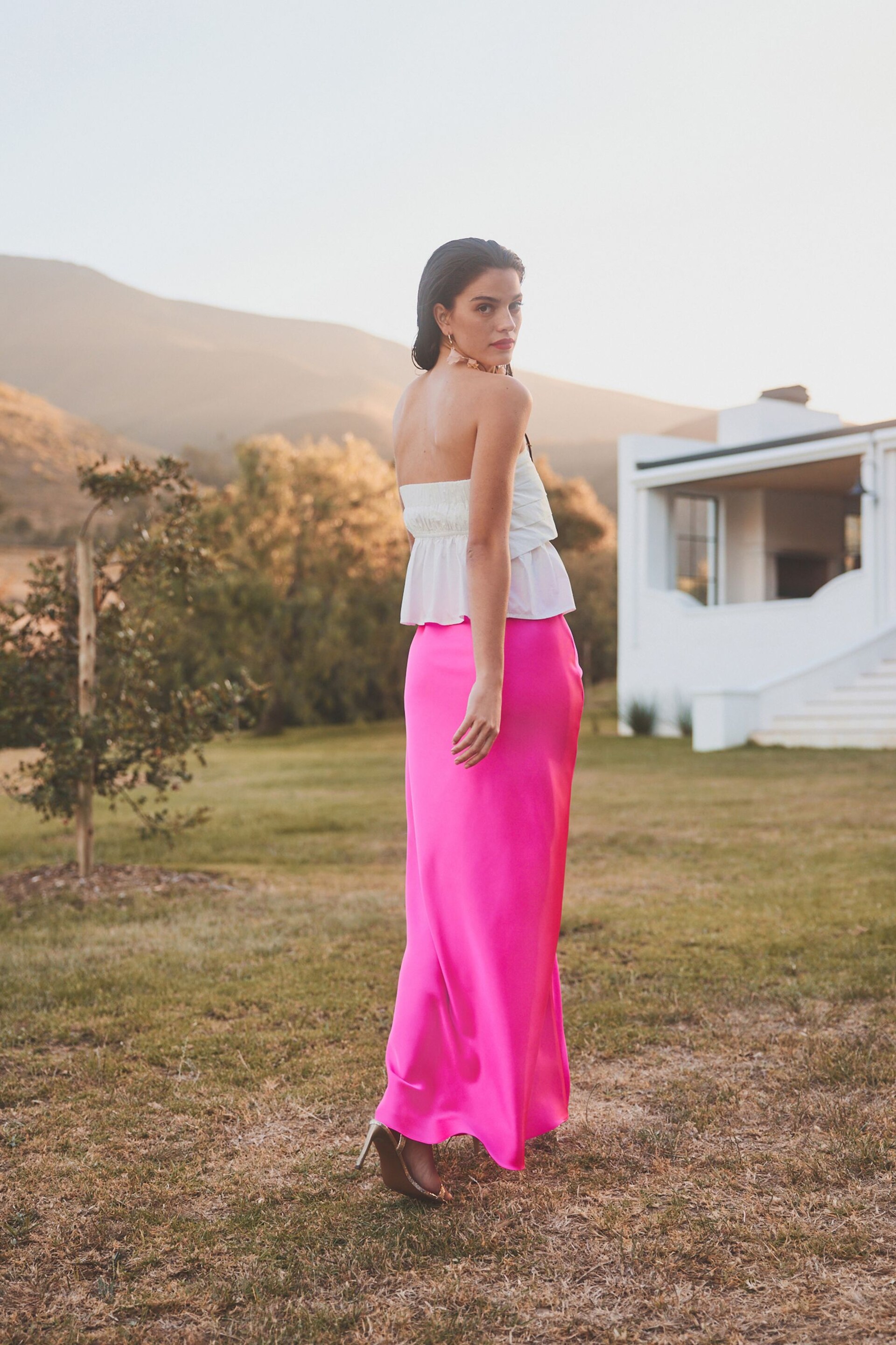 Pink Tailored Satin Midi Skirt - Image 3 of 6