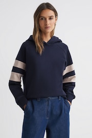 Reiss Navy/Stone Dee Cotton Blend Striped Hoodie - Image 1 of 5