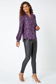 Roman Purple Metallic Abstract Print Blouse - Image 3 of 5