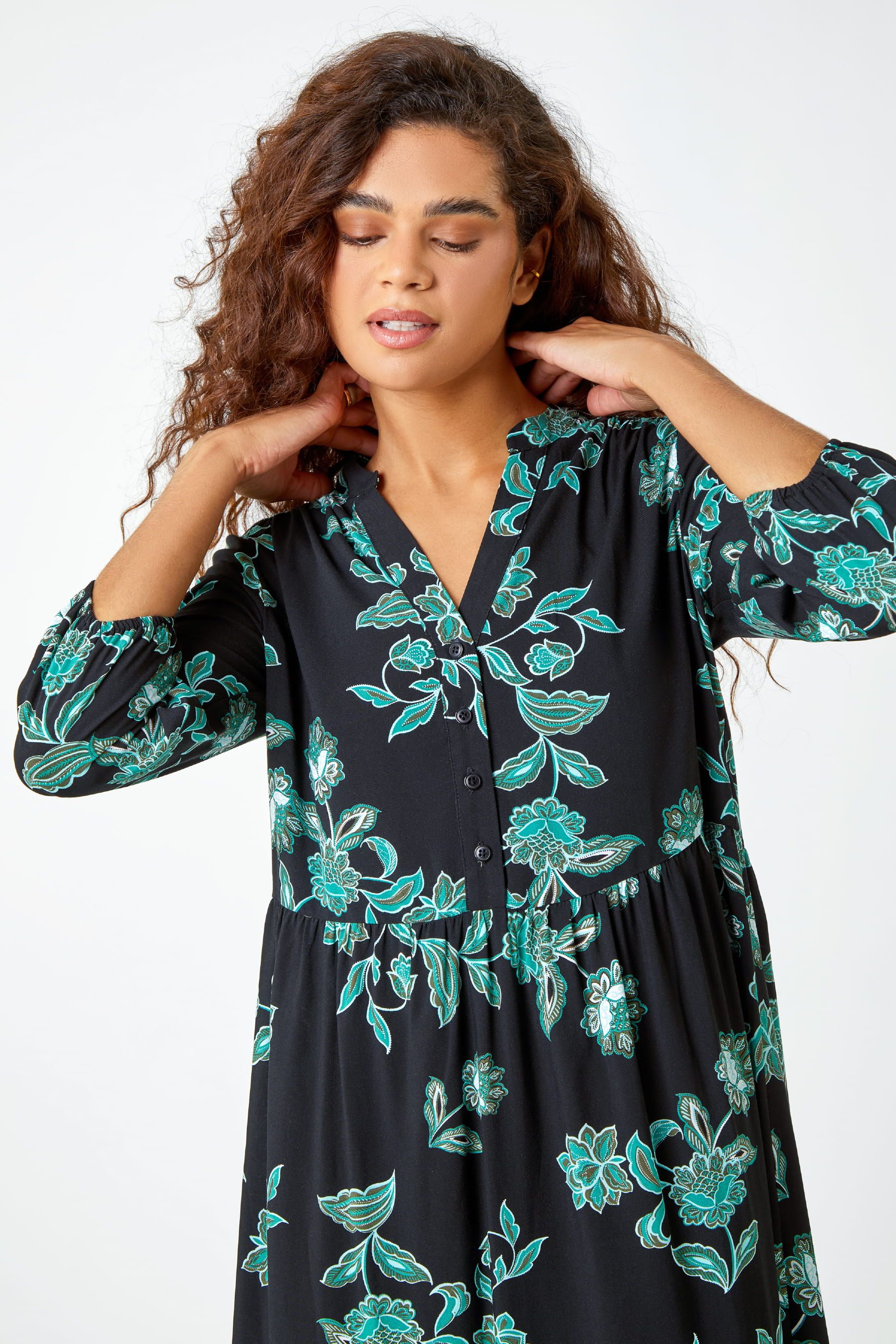 Buy Roman Green Leaf Print Frill Hem Smock Dress from the Next UK online shop
