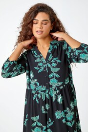 Roman Green Leaf Print Frill Hem Smock Dress - Image 4 of 5