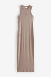 Taupe Neutral Sleeveless Racer Neck Ribbed Maxi Dress - Image 4 of 5