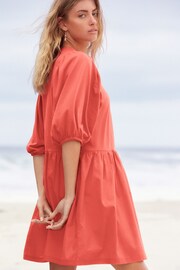 Coral Pink Puff Sleeve Mini Jersey Dress - Image 2 of 5