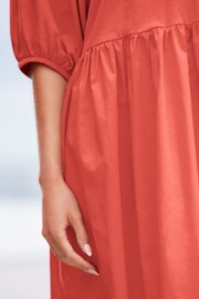 Coral Pink Puff Sleeve Mini Jersey Dress - Image 3 of 5