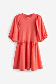 Coral Pink Puff Sleeve Mini Jersey Dress - Image 4 of 5