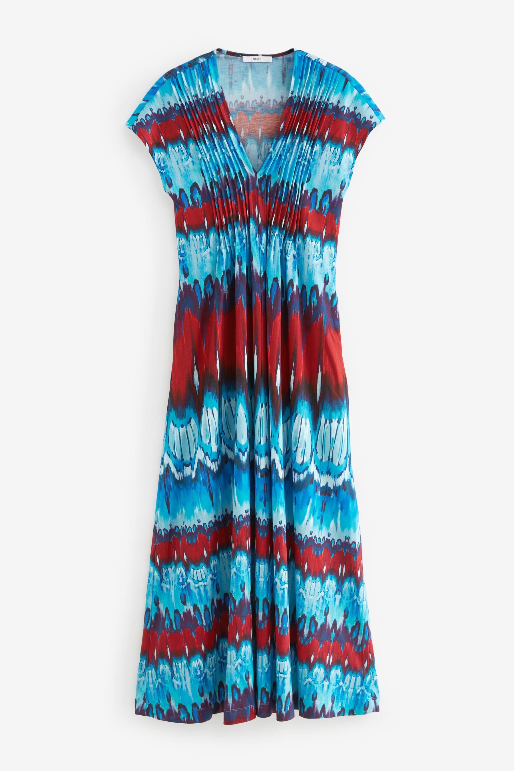 Buy Navy Blue Red Tie Dye Print Short Sleeve Pintuck Maxi Dress from Next Luxembourg