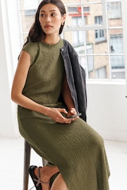 Khaki Green Short Sleeve Textured Column Jersey Dress - Image 1 of 6