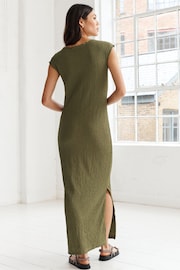 Khaki Green Short Sleeve Textured Column Jersey Dress - Image 3 of 6