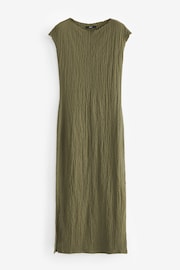 Khaki Green Short Sleeve Textured Column Jersey Dress - Image 5 of 6