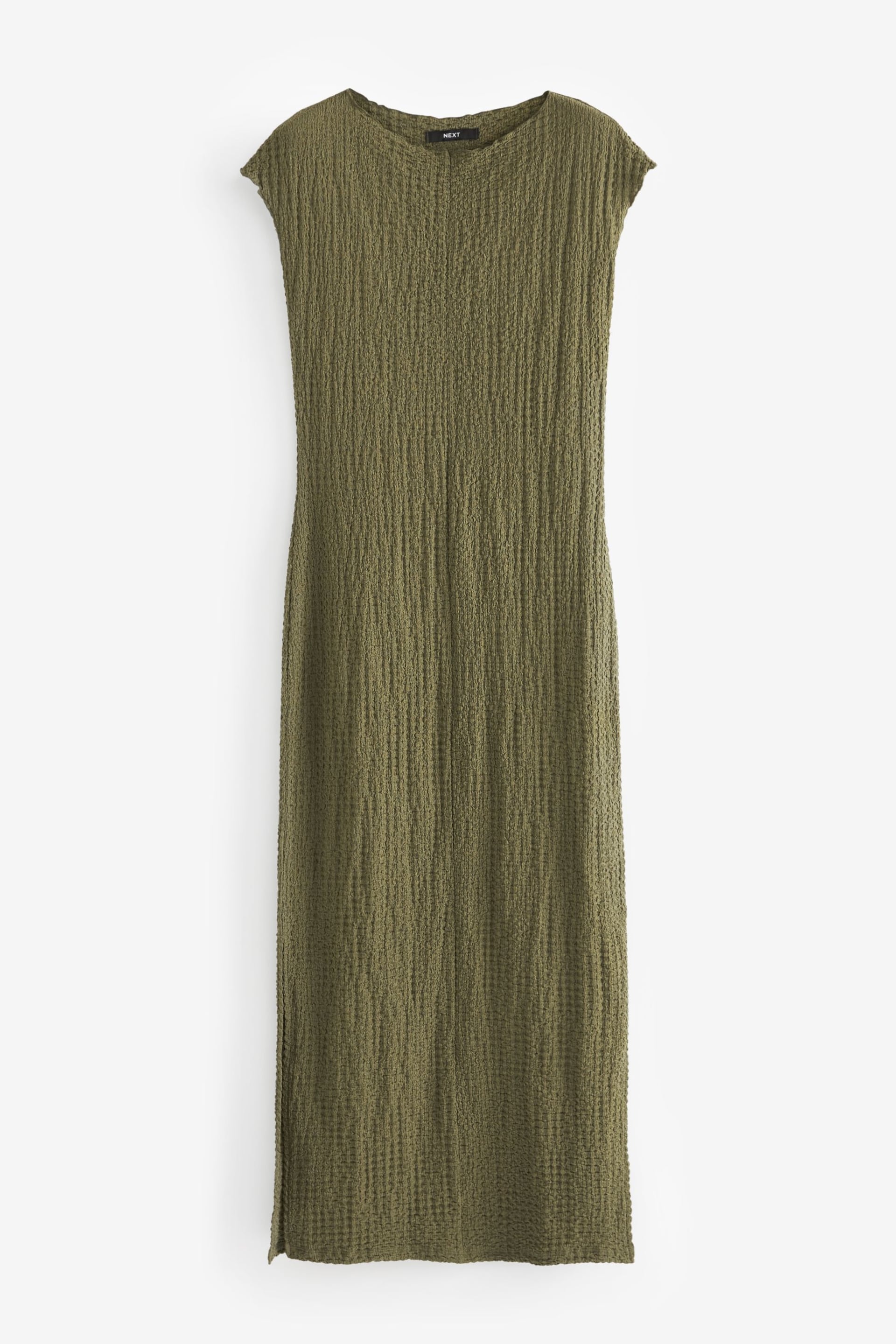 Khaki Green Short Sleeve Textured Column Jersey Dress - Image 5 of 6