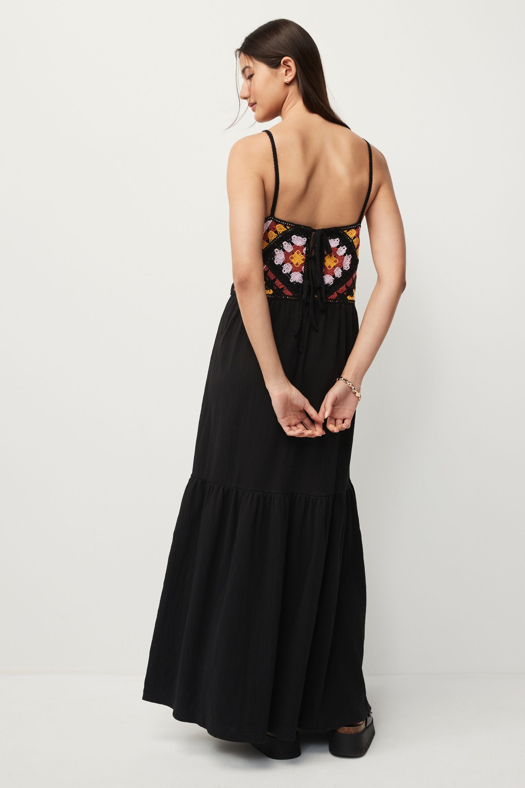 Buy Black Yellow Crochet Detail Maxi Dress from Next Luxembourg