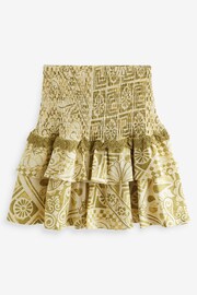 Green Tile Print Shirred Layered Mini Skirt - Image 3 of 4