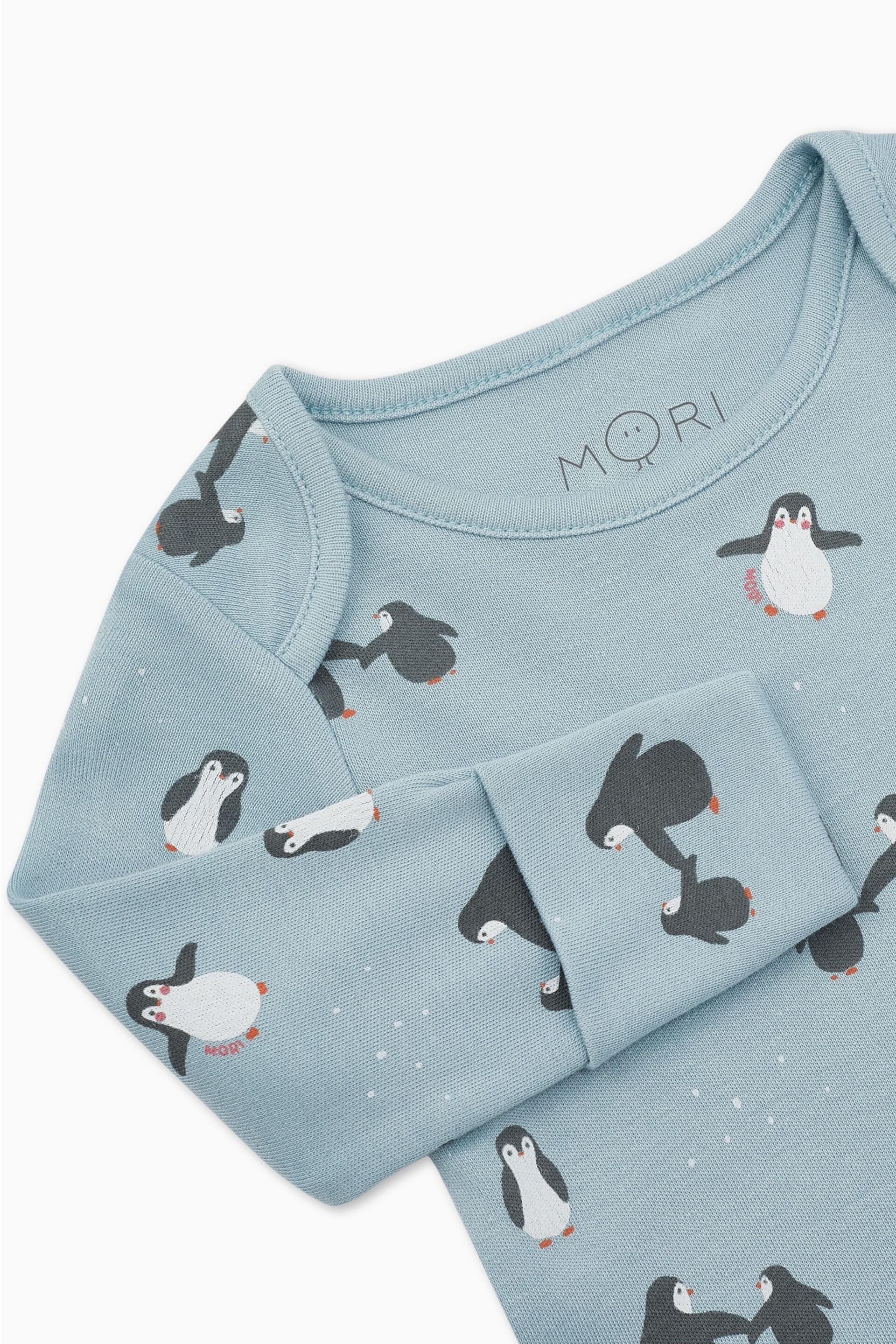 Mori Blue Penguin Organic Cotton Long Sleeve Envelope Neckline Bodysuit - Image 2 of 2