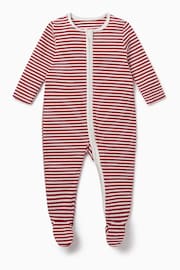 Mori Red Stripe Organic Cotton Clever Zipped Sleepsuit - Image 2 of 3