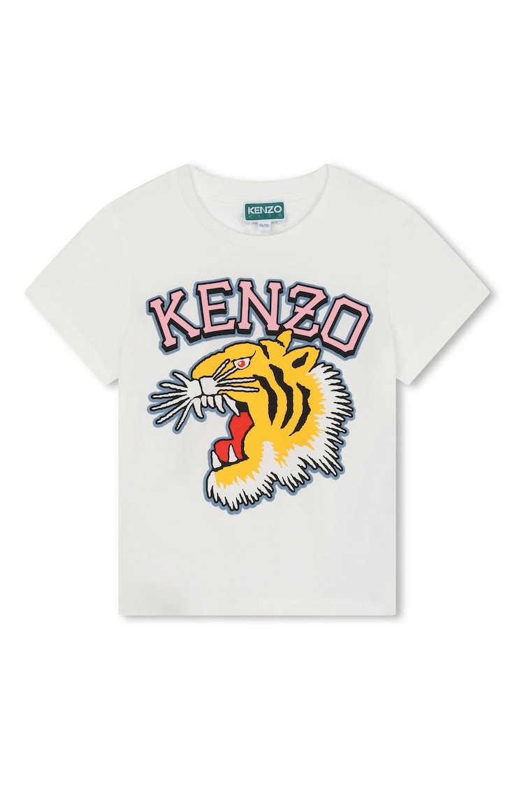 KENZO KIDS Cream Tiger Varsity Logo Short Sleeve T-Shirt - Image 1 of 2